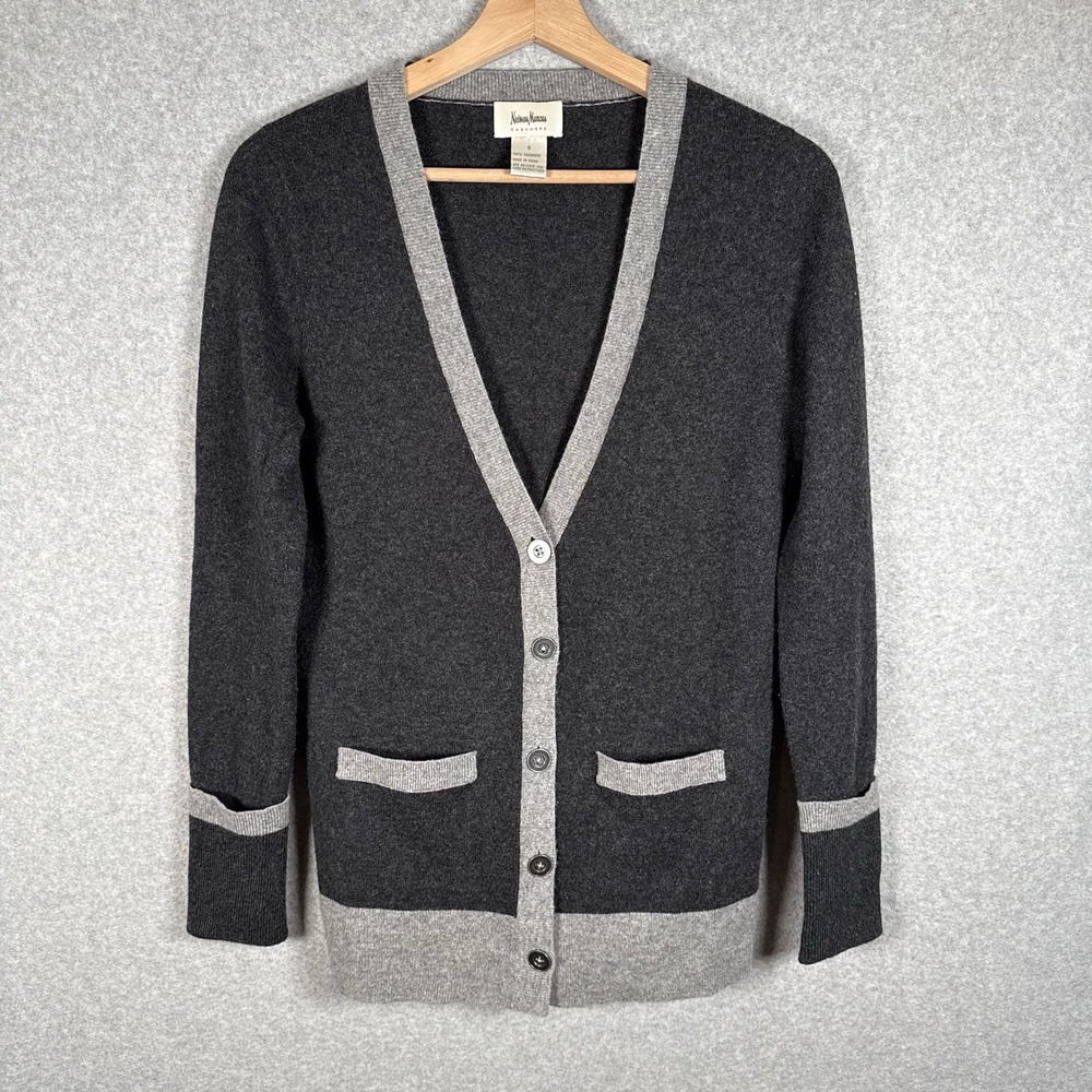 Neiman marcus cahsmere cardigan womens small gray long sleeve button sweater‎